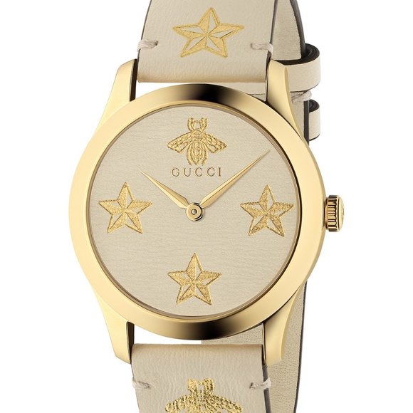 Gucci Unisex Swiss Watch Gold and Cream NEW - Picture 1 of 13